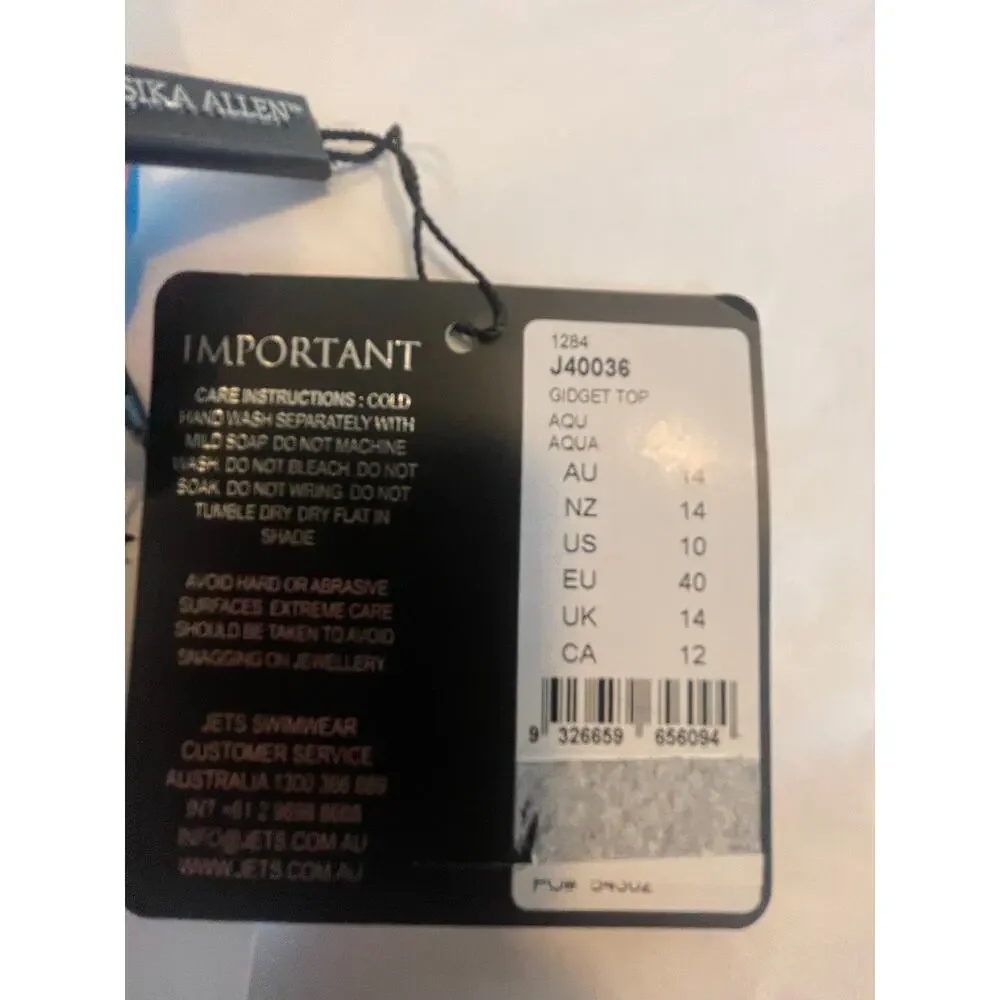 NWT: JETS Austrailia by Jessica Allen Gidget Bikini Top Size 10